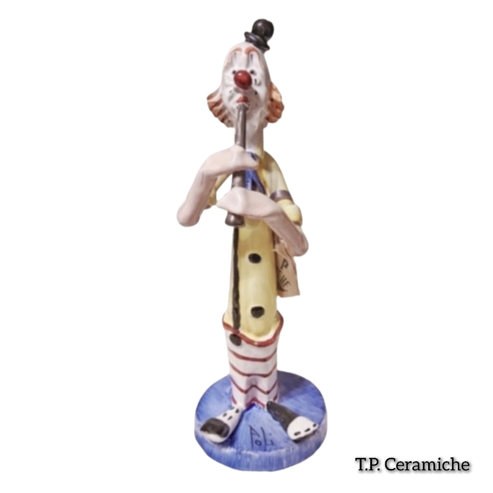 Poli the Clown Musician Figurine by T.P. Ceramiche Italy | Hand Painted | 8 x 3